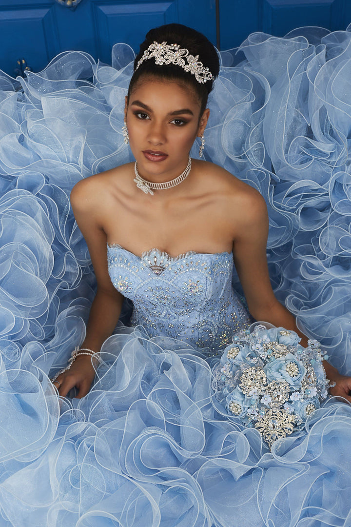 Strapless Ruffled Dress by House of Wu LA Glitter 24034-Quinceanera Dresses-ABC Fashion