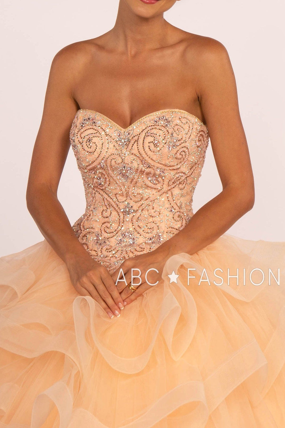 Strapless Sweetheart Ball Gown with Ruffled Skirt by Elizabeth K GL2515-Quinceanera Dresses-ABC Fashion