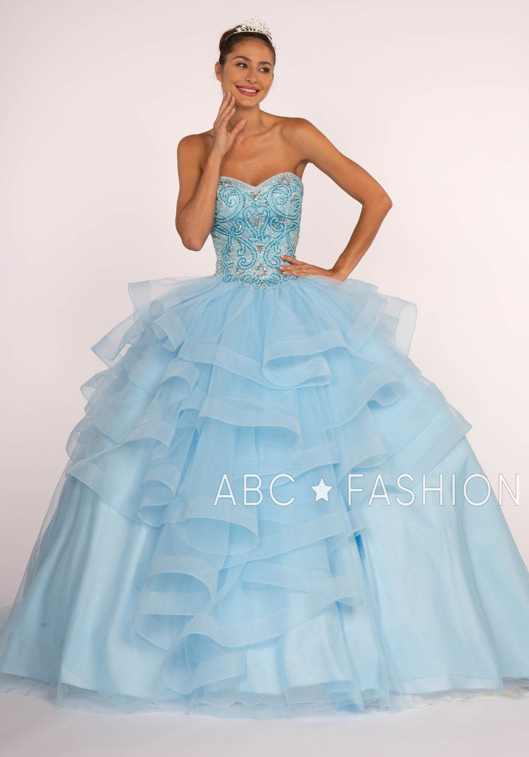 Strapless Sweetheart Ball Gown with Ruffled Skirt by Elizabeth K GL2515-Quinceanera Dresses-ABC Fashion