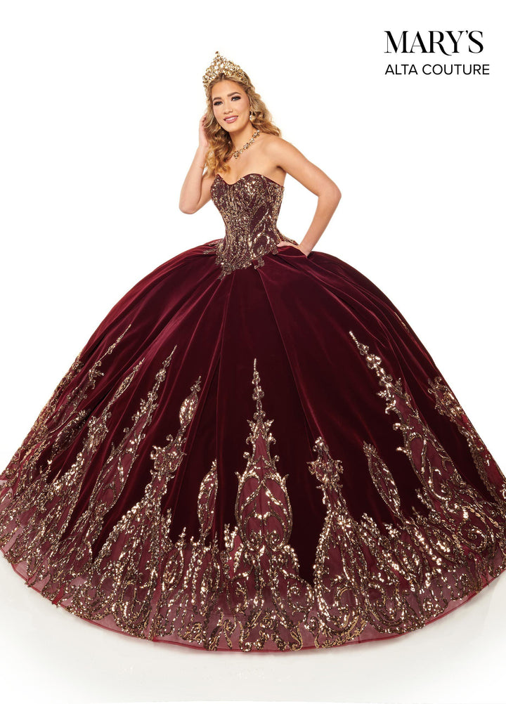 Strapless Velvet Quinceanera Dress by Alta Couture MQ3051