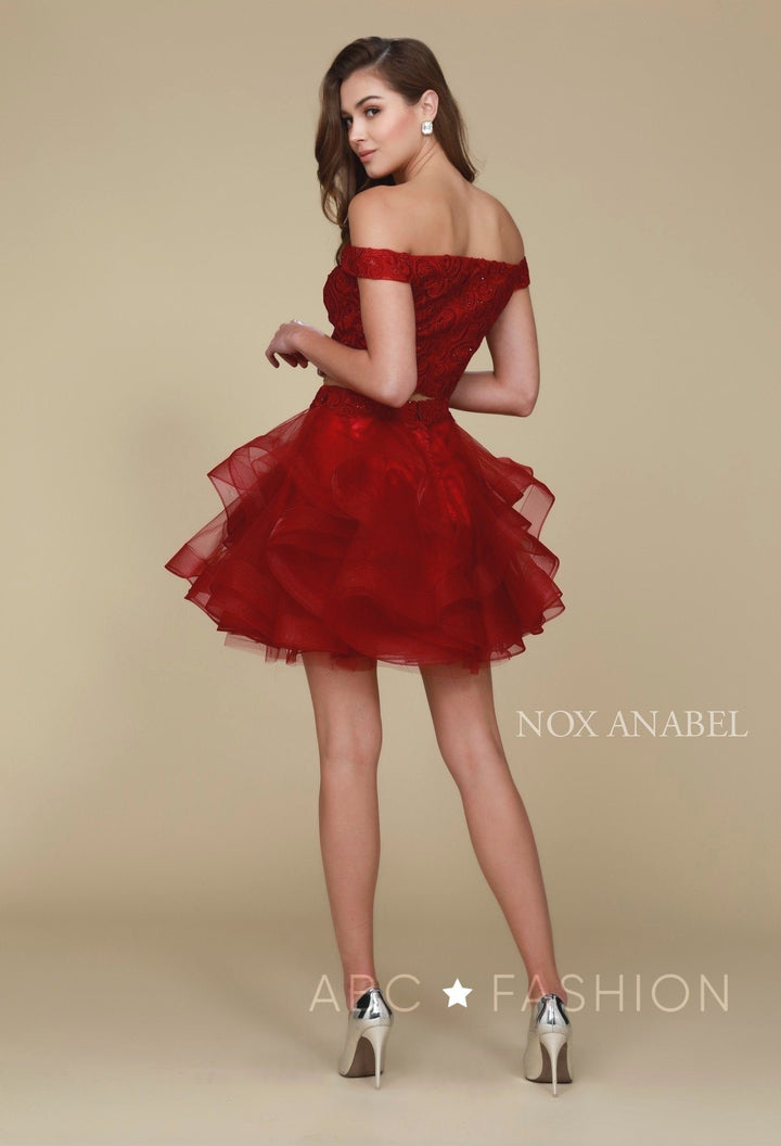 Tulle Short Off the Shoulder Two-Piece Dress by Nox Anabel A613-Short Cocktail Dresses-ABC Fashion