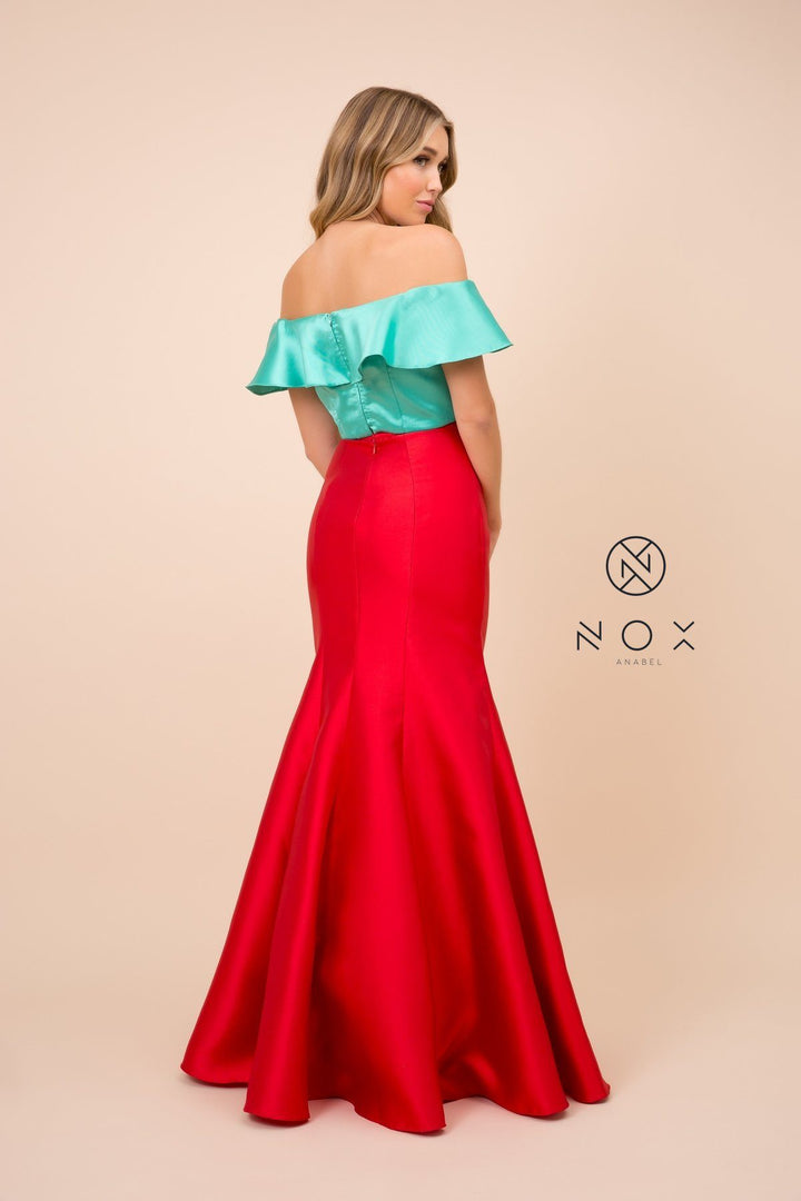 Two-Tone Off Shoulder Two-Piece Mermaid Gown by Nox Anabel Q129