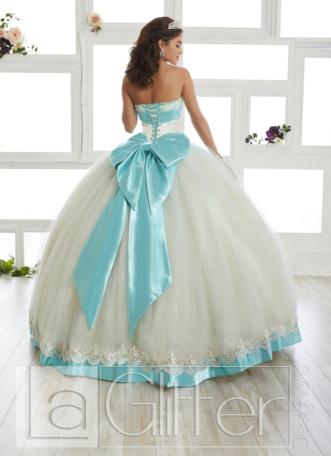 Two-Tone Strapless A-line Dress by House of Wu LA Glitter 24012-Quinceanera Dresses-ABC Fashion