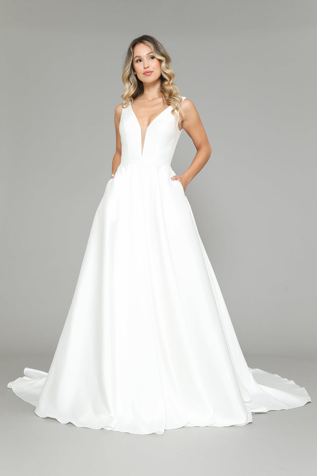 V-Neck Satin Wedding Dress by Poly USA 8582