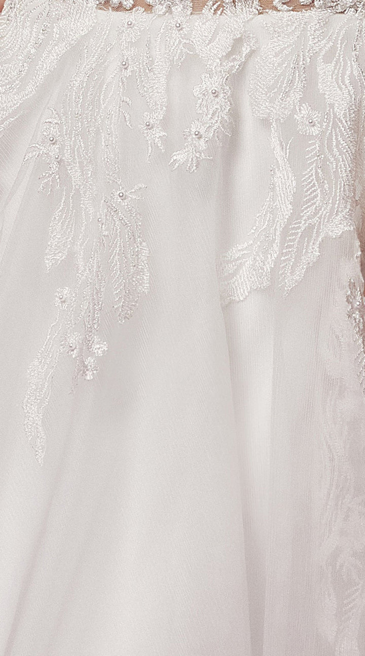 White Lace Bodice Tulle Gown by Nox Anabel E442