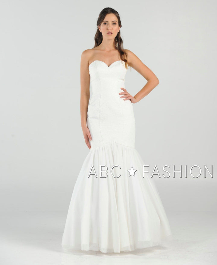 White Strapless Mermaid Dress with Corset Back by Poly USA 8278-Wedding Dresses-ABC Fashion