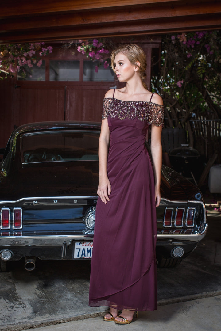 Beaded Jersey Cold Shoulder Gown by Eureka 3937