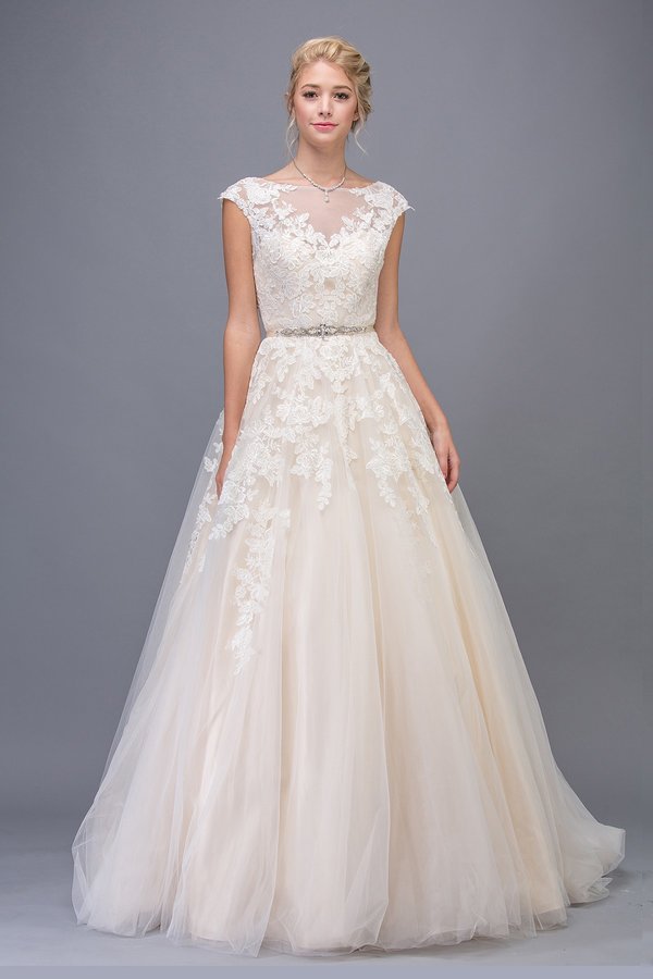 Lace Tulle Cap Sleeve A-line Bridal Dress by Eureka 6601