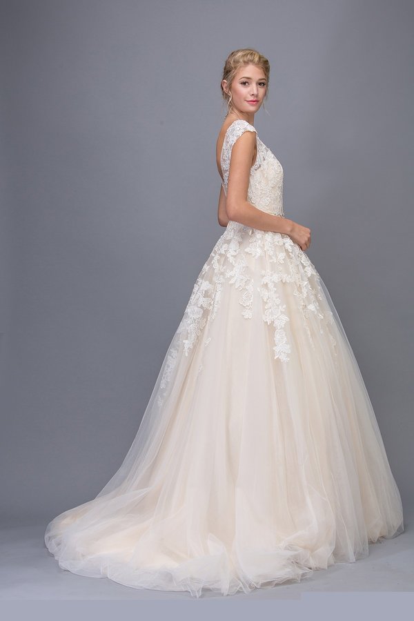 Lace Tulle Cap Sleeve A-line Bridal Dress by Eureka 6601