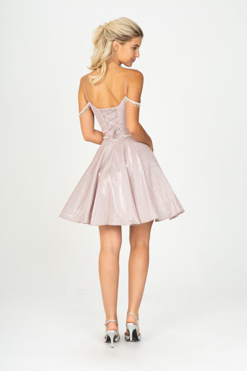Metallic Short Cold Shoulder Dress by Eureka 9722 L / Rose Gold