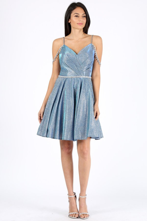 Metallic Short Cold Shoulder Dress by Eureka 9722