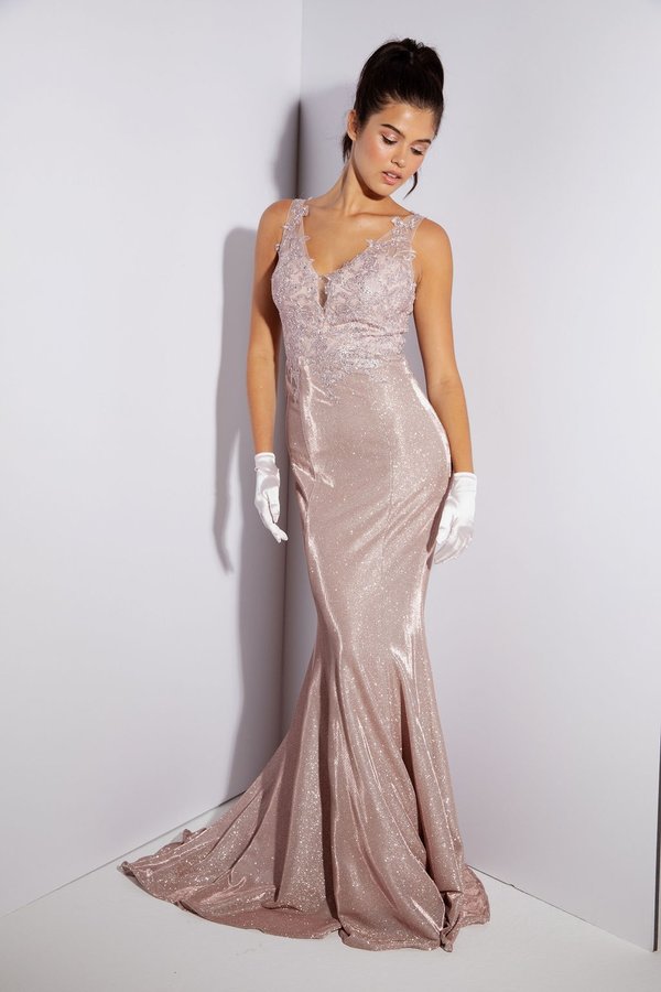 Applique Metallic V-Neck Mermaid Dress by Eureka 9910
