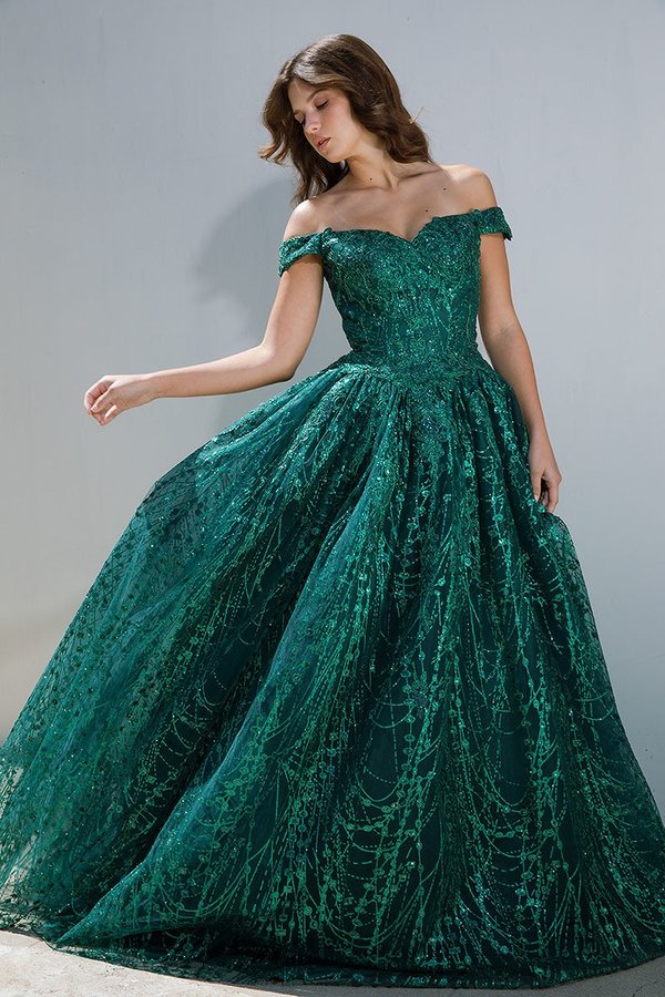 Glitter Off Shoulder Ball Gown by Eureka 9778