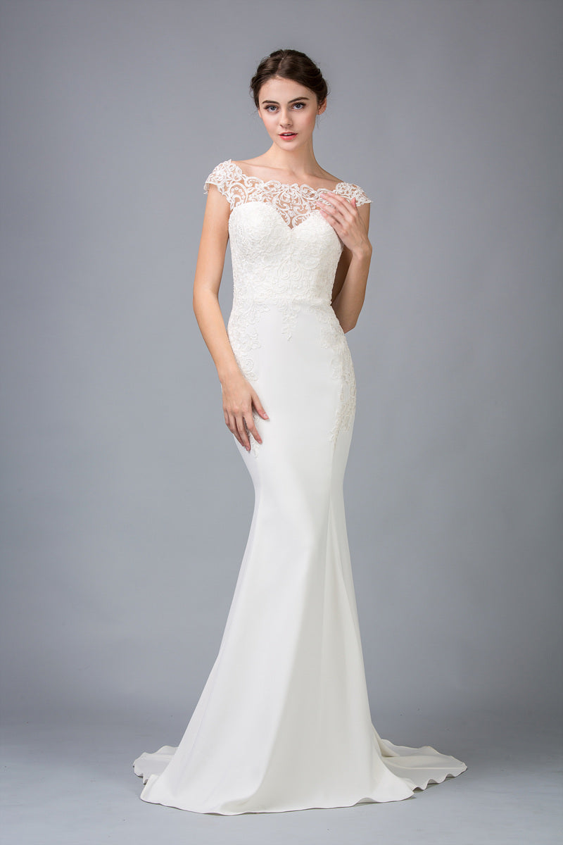 Lace Crepe Cap Sleeve Bridal Dress by Eureka 6510 3XL / Ivory/Champagne Lace Crepe Cap Sleeve Bridal Dress by Eureka 6510 3XL / Ivory/Champagne