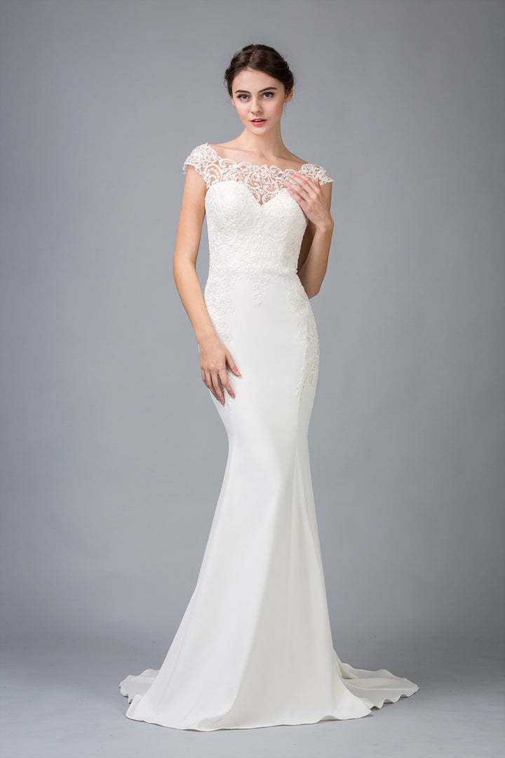 Lace Crepe Cap Sleeve Bridal Dress by Eureka 6510