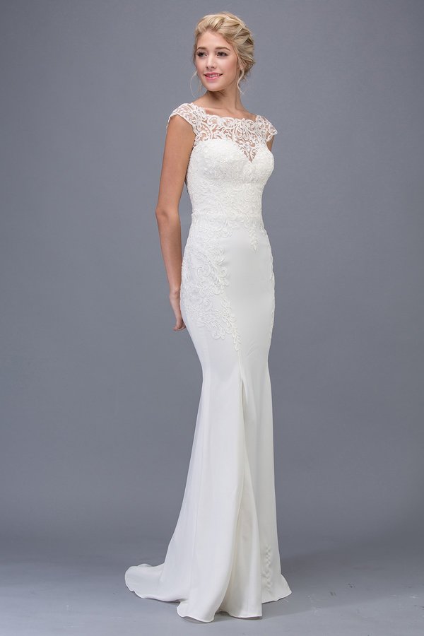 Lace Crepe Cap Sleeve Bridal Dress by Eureka 6510