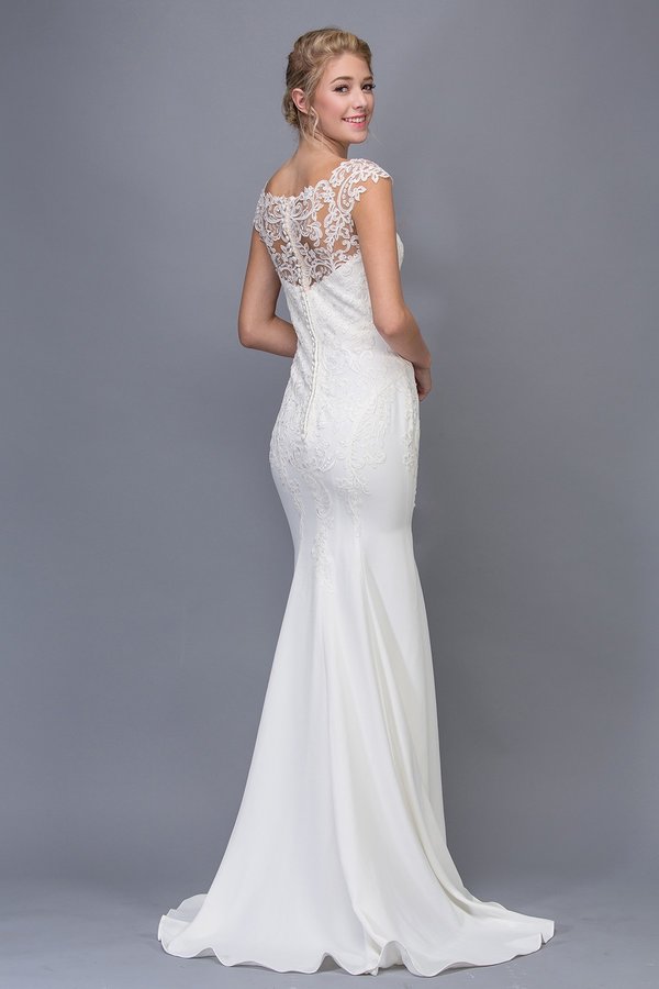 Lace Crepe Cap Sleeve Bridal Dress by Eureka 6510