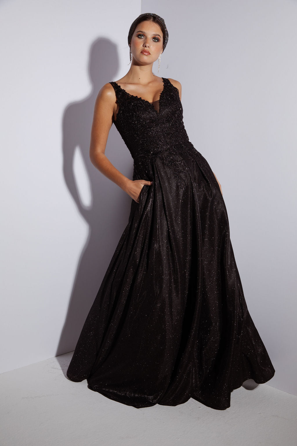 Applique Metallic Sleeveless A-line Gown by Eureka 9606