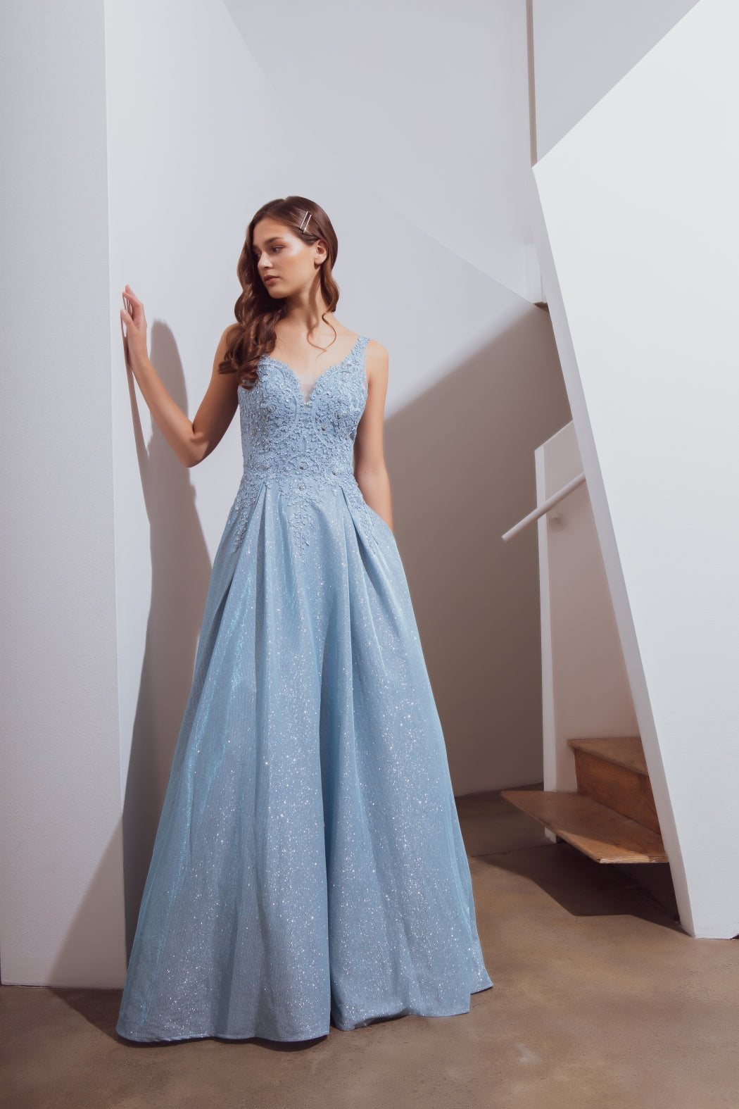 Applique Metallic Sleeveless A-line Gown by Eureka 9606