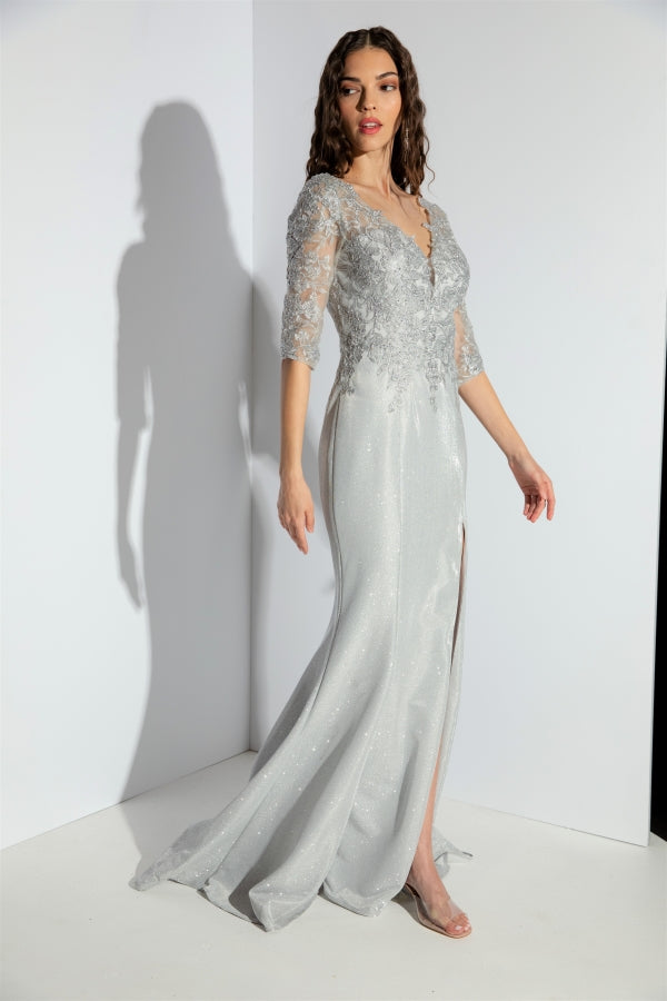 Glitter Jersey Fitted Mid-Sleeve Gown by Eureka 9970
