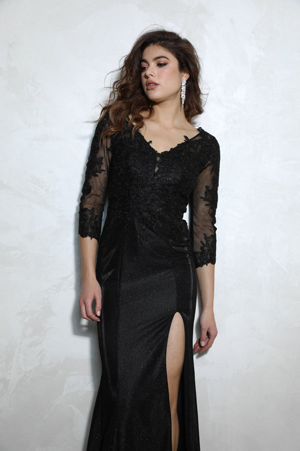 Glitter Jersey Fitted Mid-Sleeve Gown by Eureka 9970