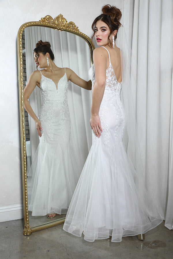 Applique Tulle V-Neck Mermaid Dress by Eureka 9998