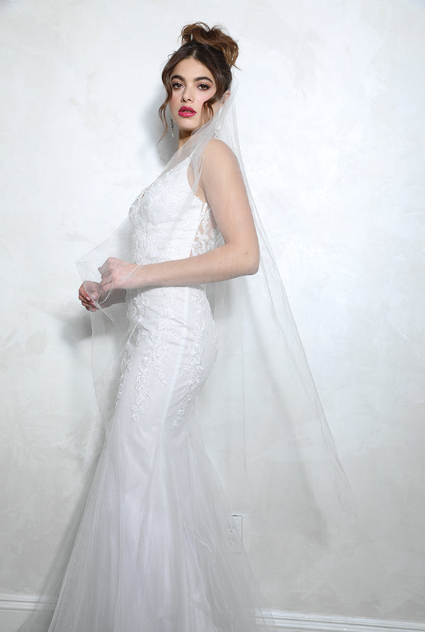 Applique Tulle V-Neck Mermaid Dress by Eureka 9998