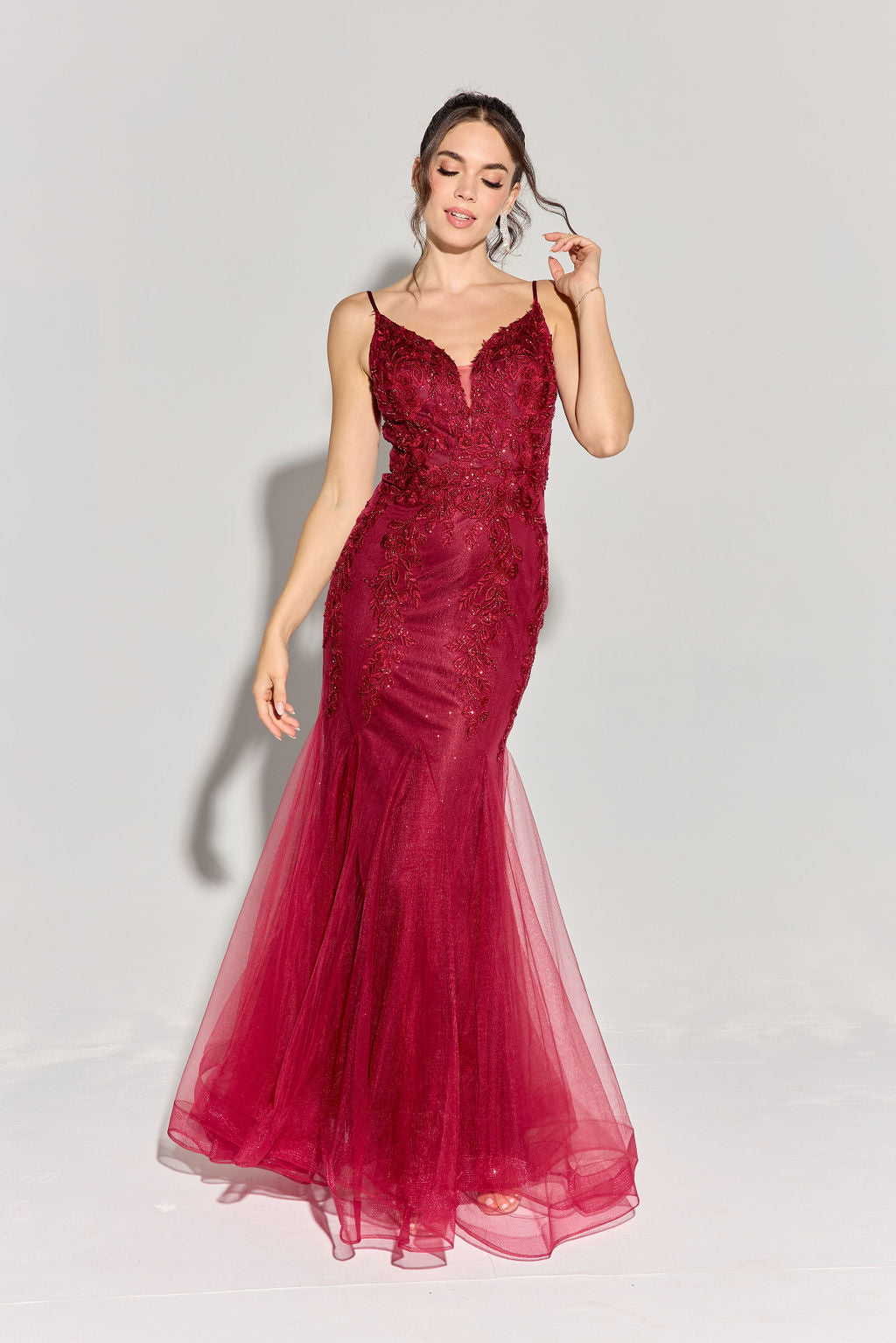 Applique Tulle V-Neck Mermaid Dress by Eureka 9998