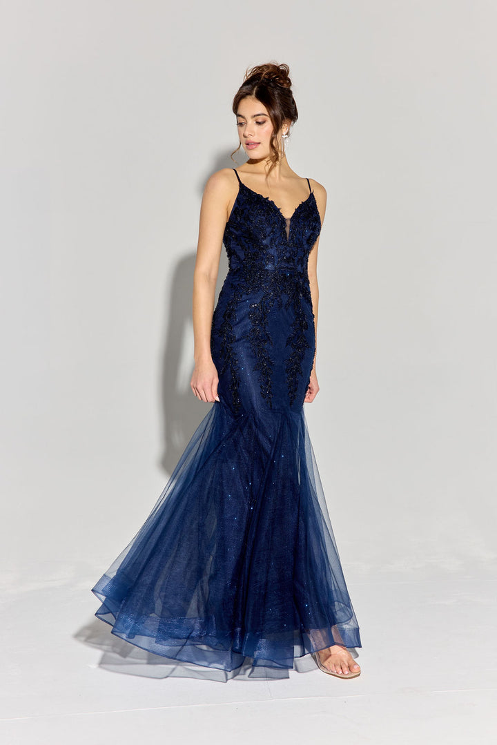 Applique Tulle V-Neck Mermaid Dress by Eureka 9998