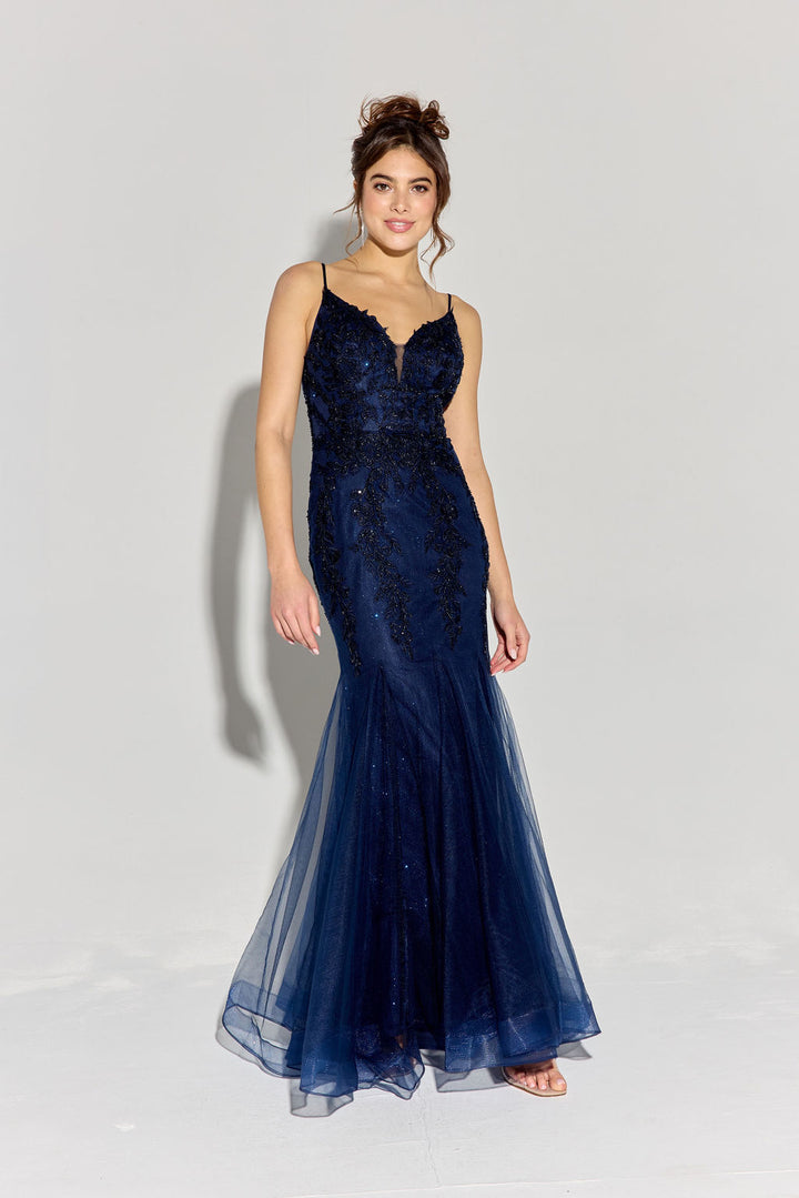 Applique Tulle V-Neck Mermaid Dress by Eureka 9998