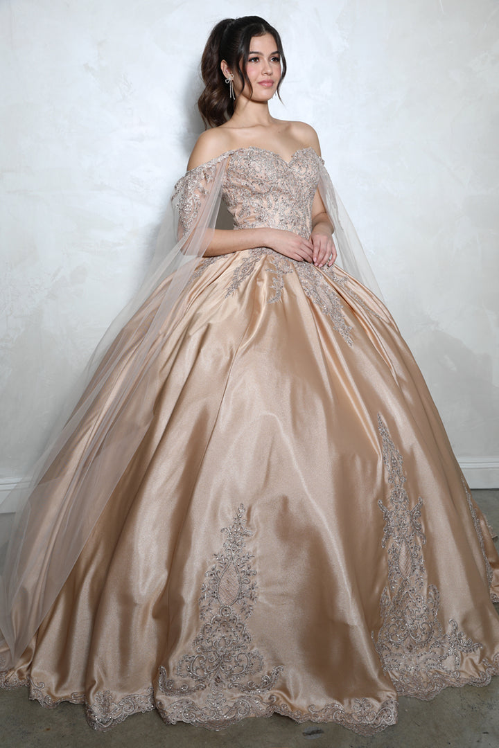 Applique Cape Sleeve Ball Gown by Eureka EK1002