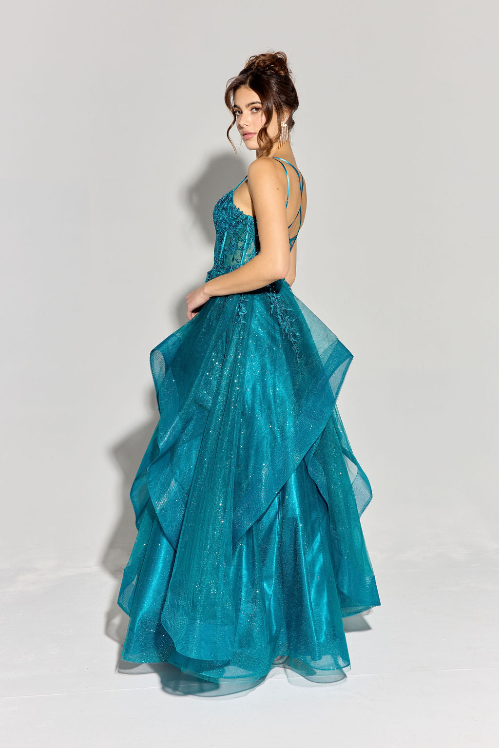 Applique Sleeveless A-line Ruffled Gown by Eureka EK157