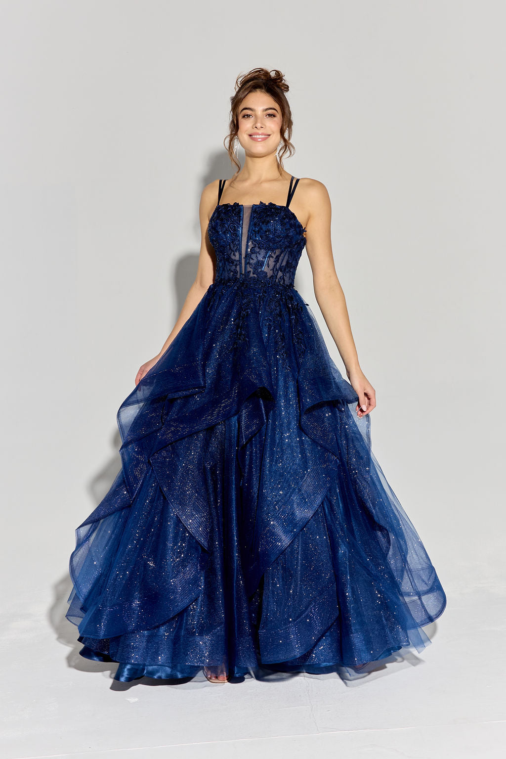 Applique Sleeveless A-line Ruffled Gown by Eureka EK157