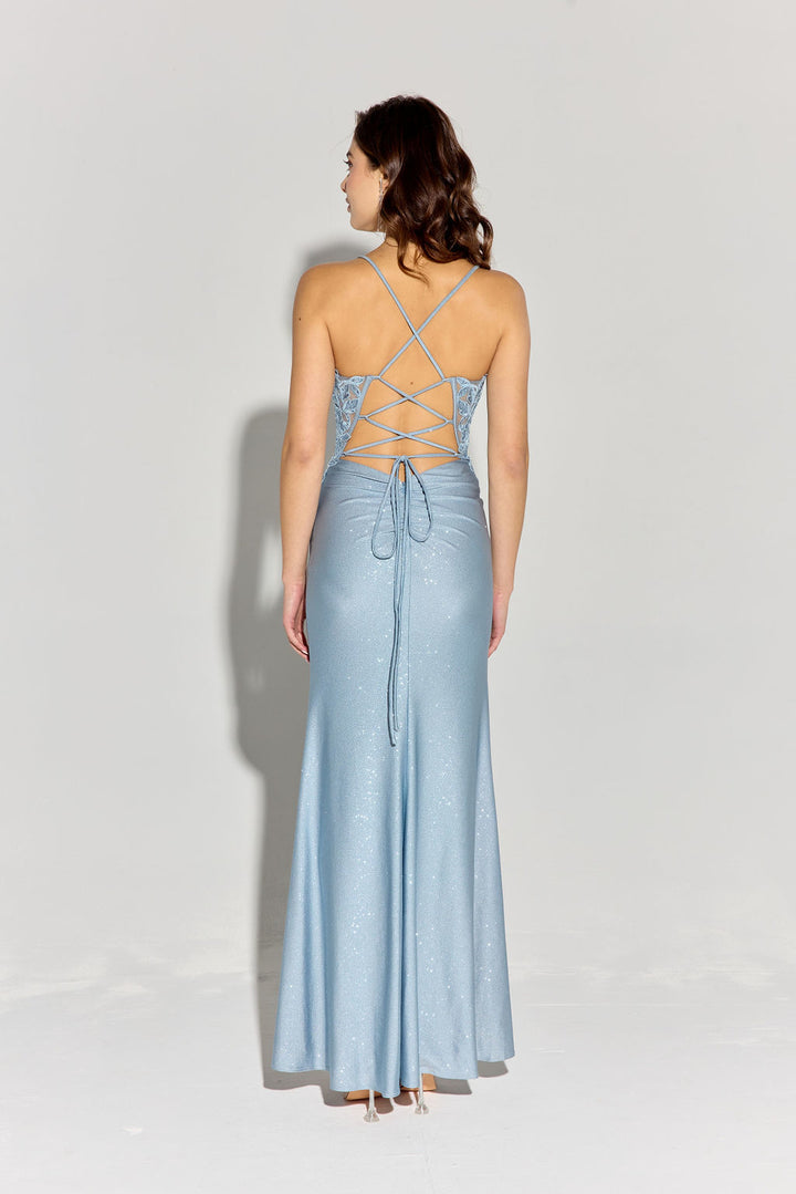 Applique Fitted Sleeveless Slit Gown by Eureka EK129