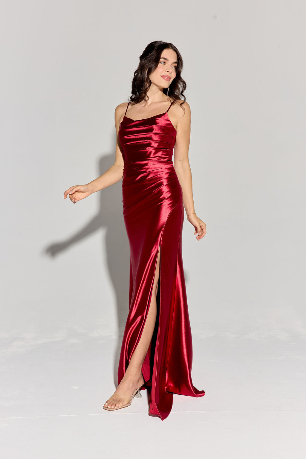 Satin Fitted Sleeveless Slit Gown by Eureka EK108