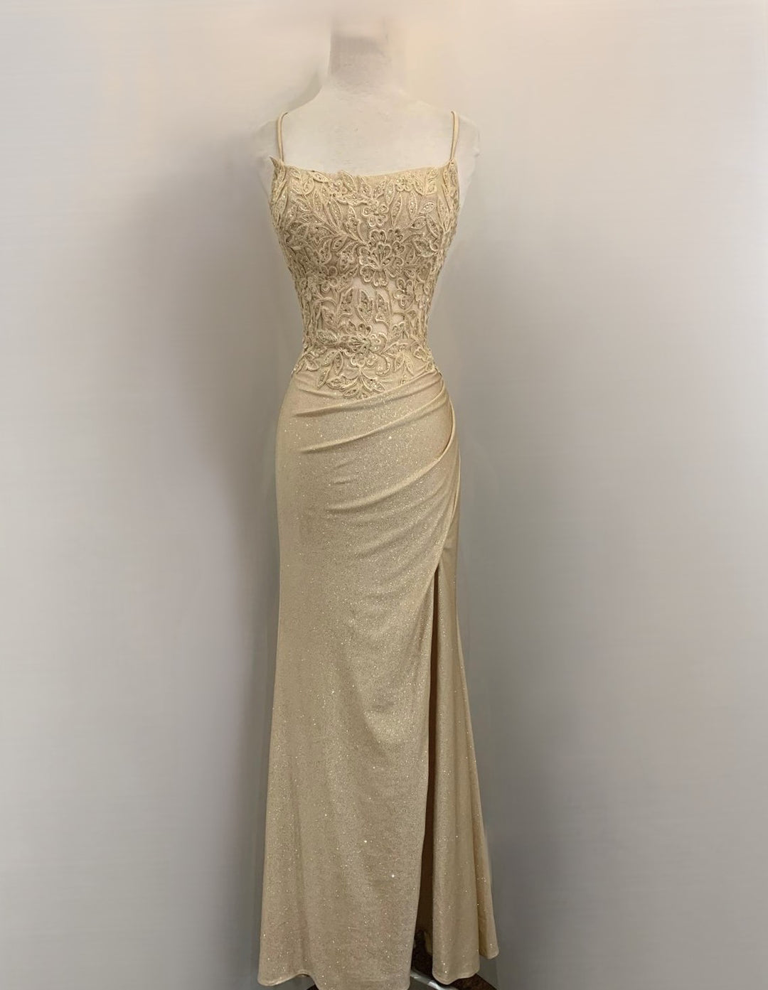 Applique Fitted Sleeveless Slit Gown by Eureka EK129