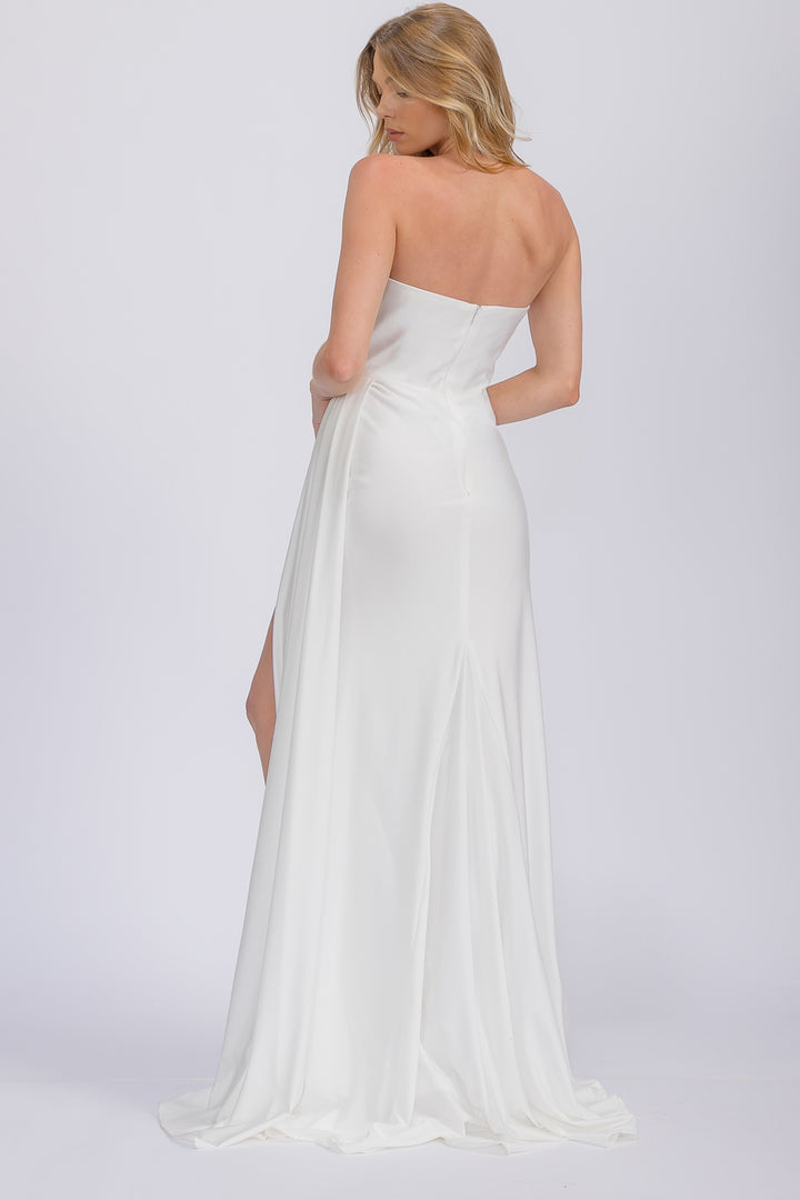 Jersey Fitted Strapless Slit Gown by Eureka EK178