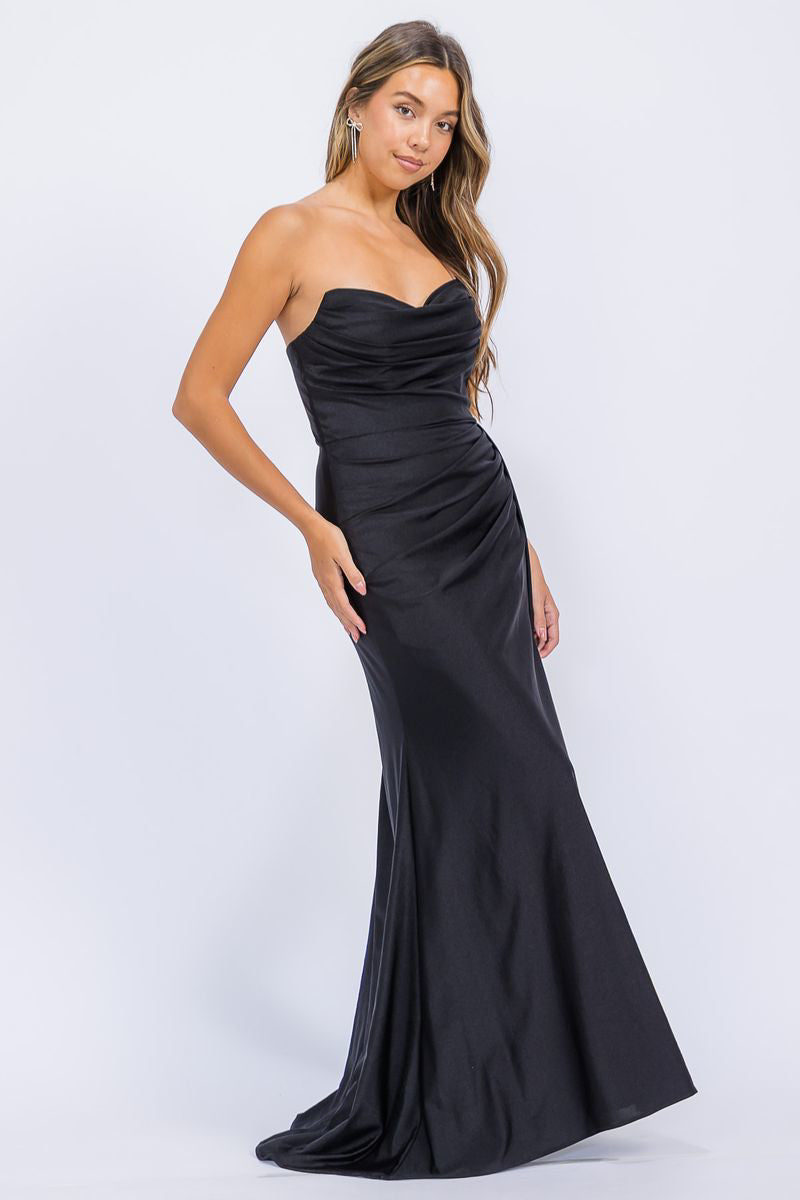 Jersey Fitted Strapless Slit Gown by Eureka EK178