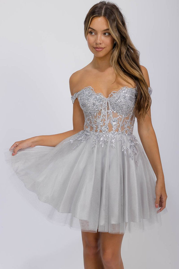 Glitter Short Off Shoulder A-line Dress by Eureka EK138