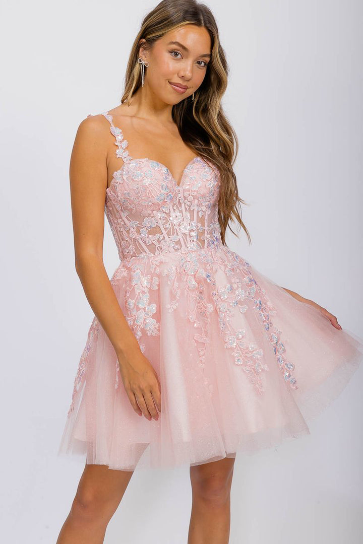 Applique Short Sleeveless A-line Dress by Eureka EK152