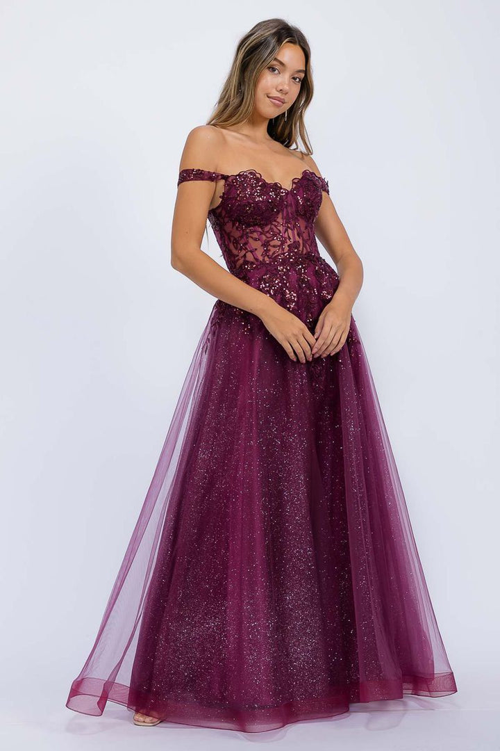 Off Shoulder A-line Slit Gown by Eureka EK128