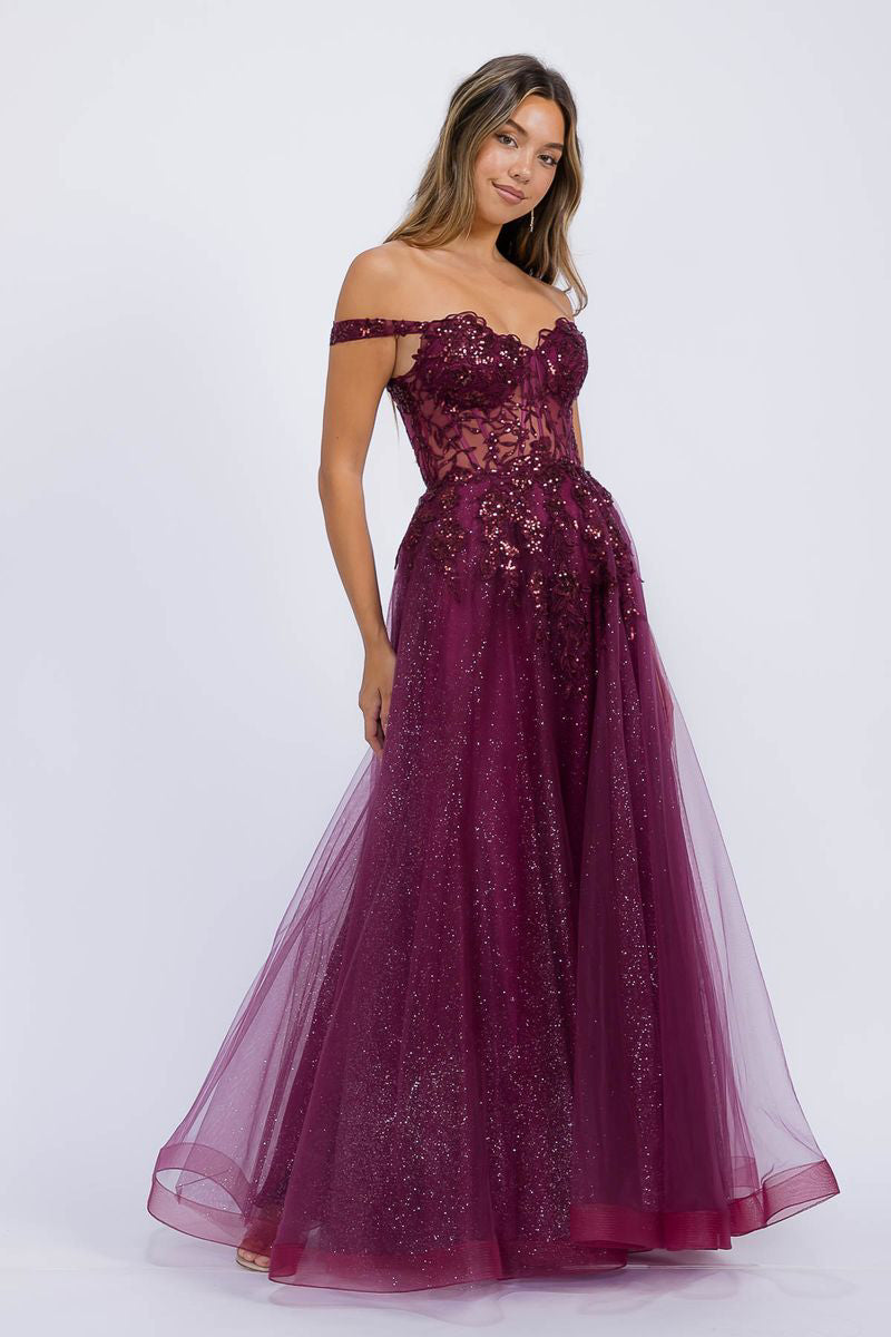 Off Shoulder A-line Slit Gown by Eureka EK128