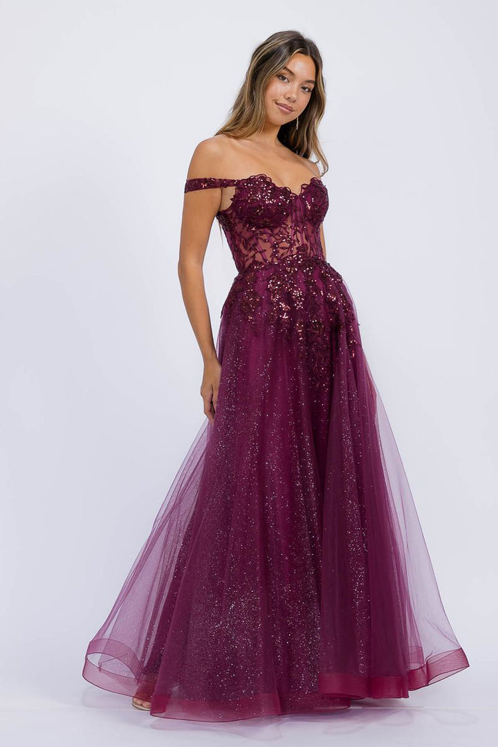 Off Shoulder A-line Slit Gown by Eureka EK128