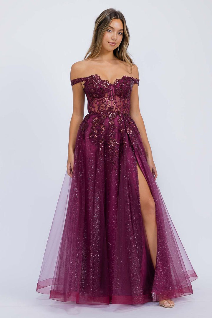 Off Shoulder A-line Slit Gown by Eureka EK128