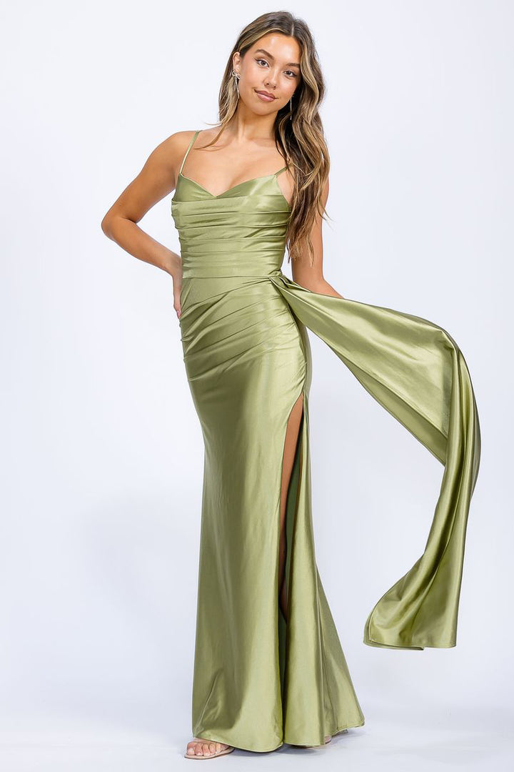 Satin Fitted Sleeveless Slit Gown by Eureka EK199