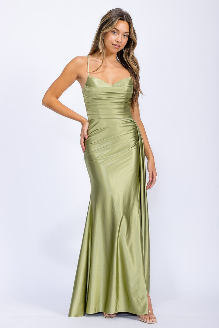 Satin Fitted Sleeveless Slit Gown by Eureka EK199