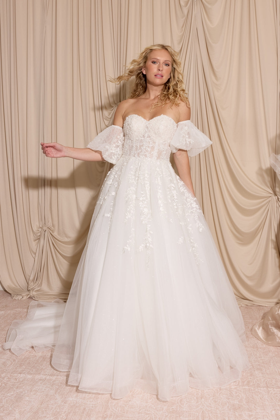 Strapless Puff Sleeve Bridal A-line Gown by Eureka EK155
