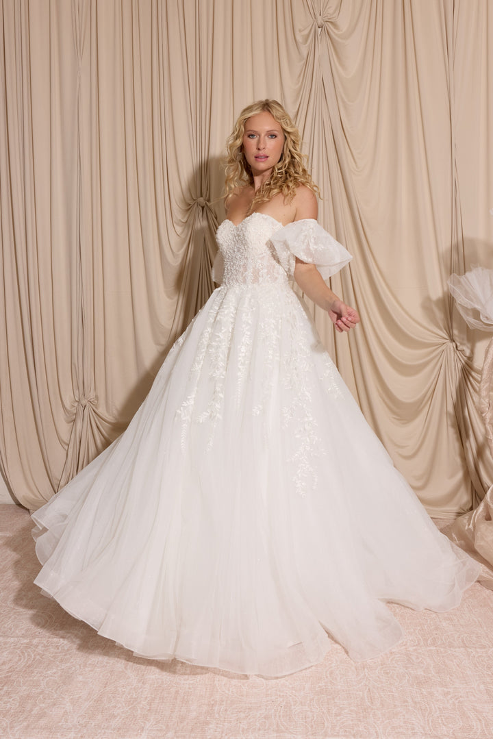 Strapless Puff Sleeve Bridal A-line Gown by Eureka EK155