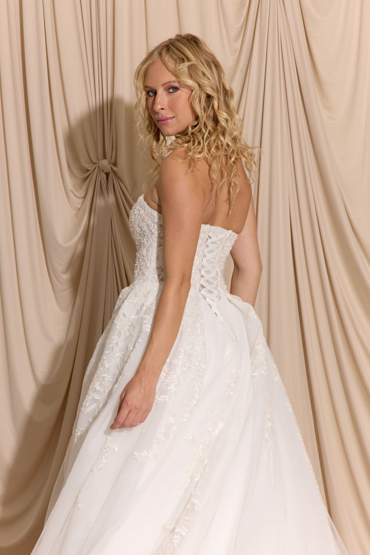 Strapless Puff Sleeve Bridal A-line Gown by Eureka EK155