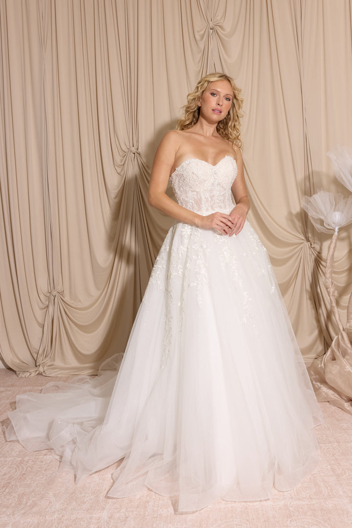 Strapless Puff Sleeve Bridal A-line Gown by Eureka EK155